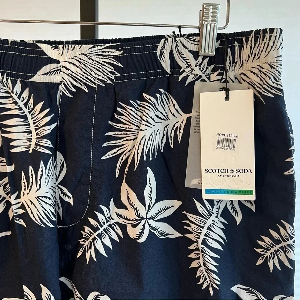Scotch & Soda Men’s Hawaiian Organic Cotton Loose Fit Shorts Navy Blue XL NWT